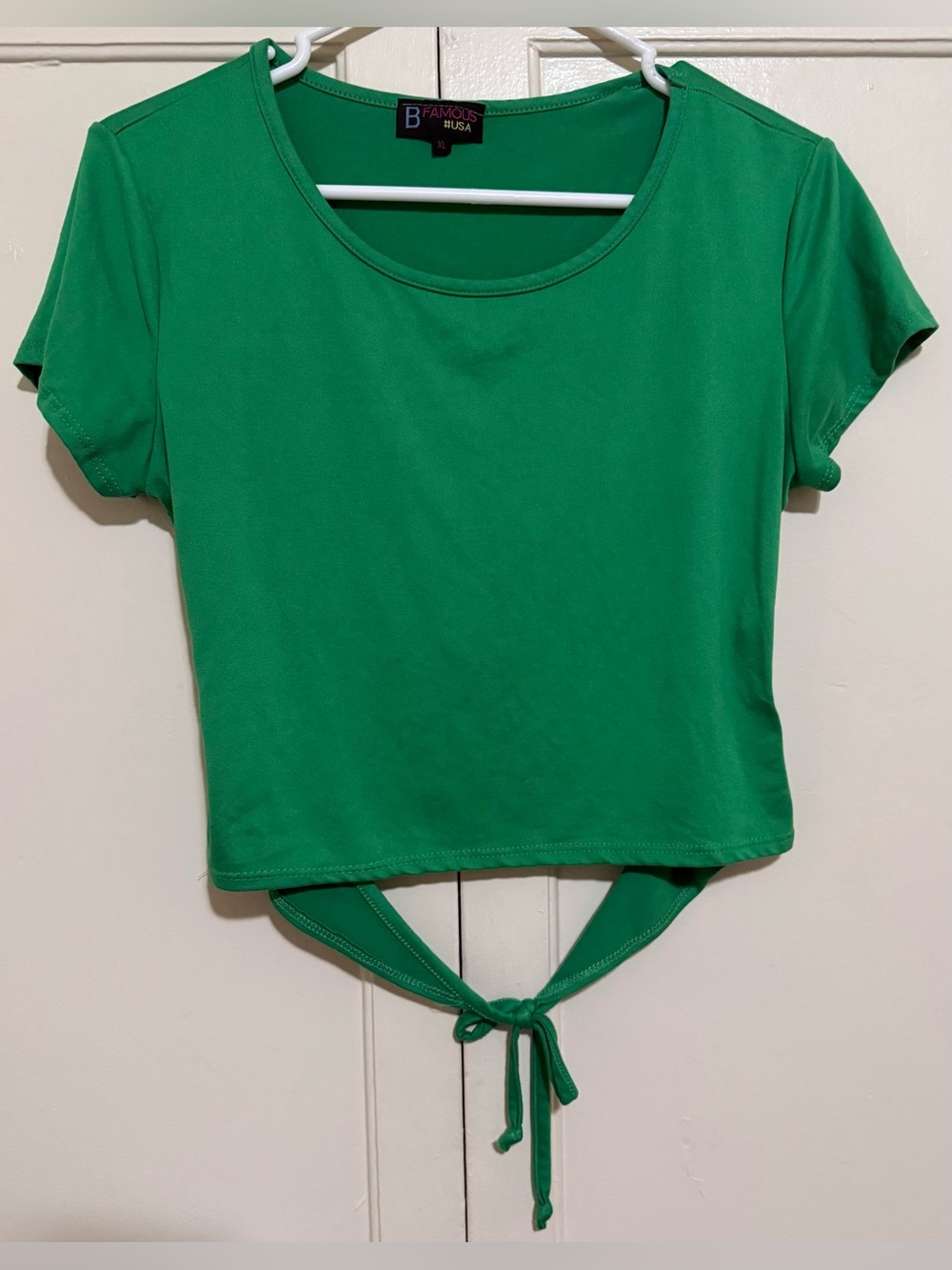 B. Famous Green Tie-Front Crop Top
